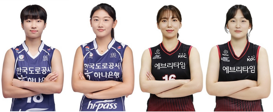 ▲ 트레이드로 유니폼을 바꿔 입는 김세인, 안예림, 고의정, 박은지(왼쪽부터) ⓒ도로공사
