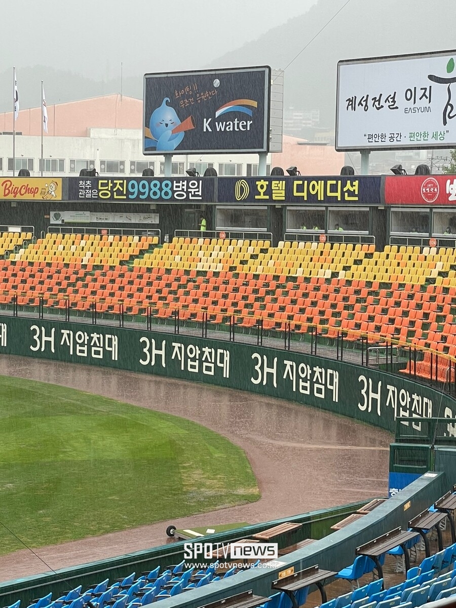▲비가 내리는 대전한화생명이글스파크. ⓒ대전, 최민우 기자