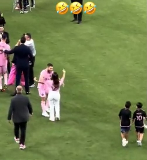 아차! '메시 아닌 알바와 입맞춤할 뻔' 메시 아내 안토넬라, 우스꽝스러운 착각으로 '화제'