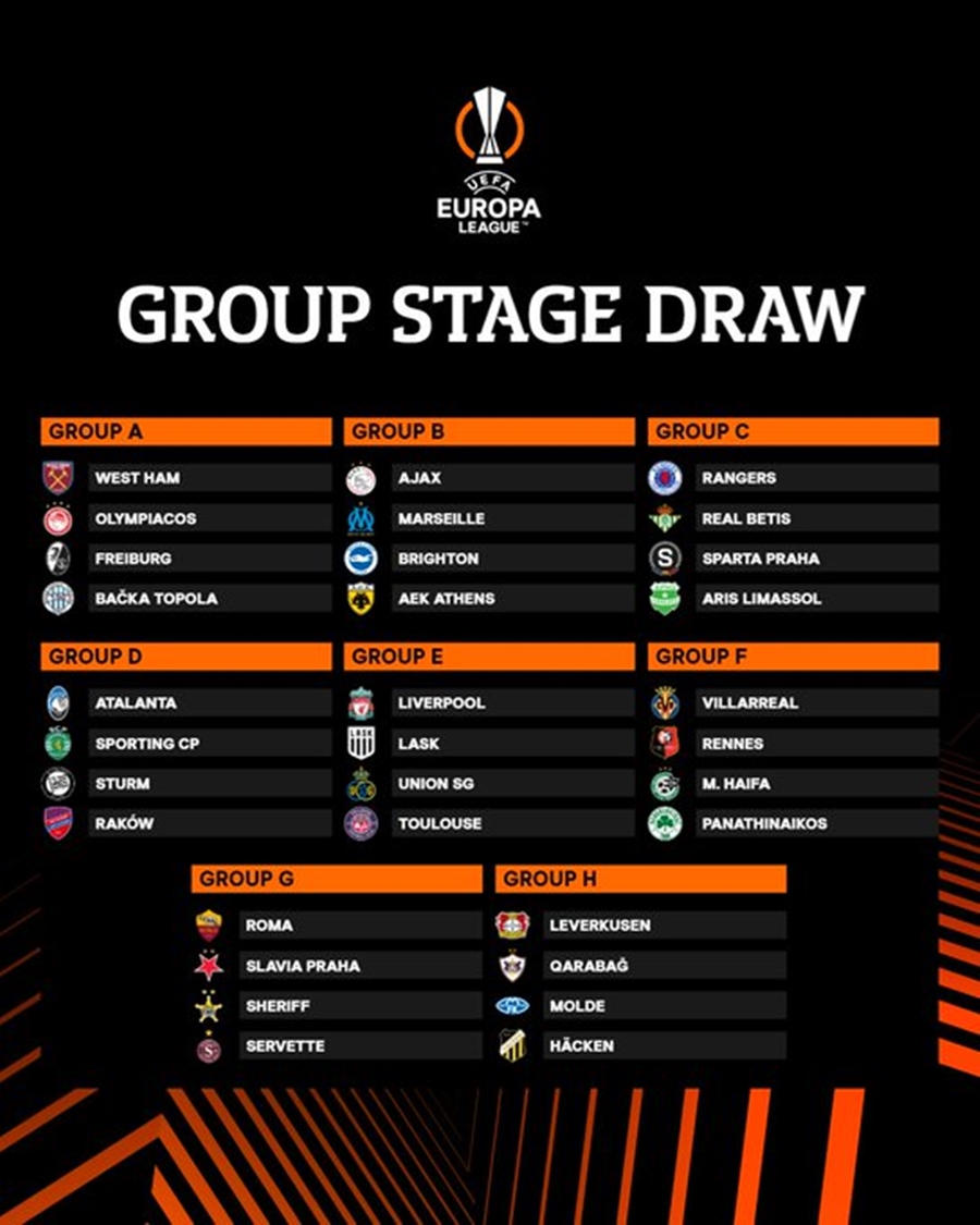▲ 2023-24 UEFA 유로파리그 조별리그 조 편성. ⓒUEFA 유로파리그 SNS