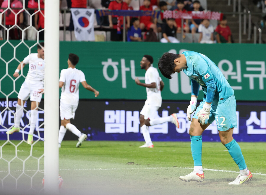 ▲ 추가 실점에 고개 숙인 백종범 골키퍼  ⓒ연합뉴스