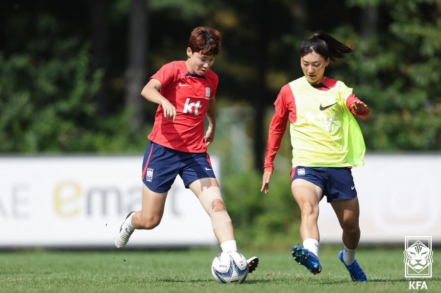 ▲ 18일 파주NFC에서 여자축구 대표팀이 항저우 아시안게임 출국을 앞두고 최종 훈련을 진행했다 ⓒ 대한축구협회