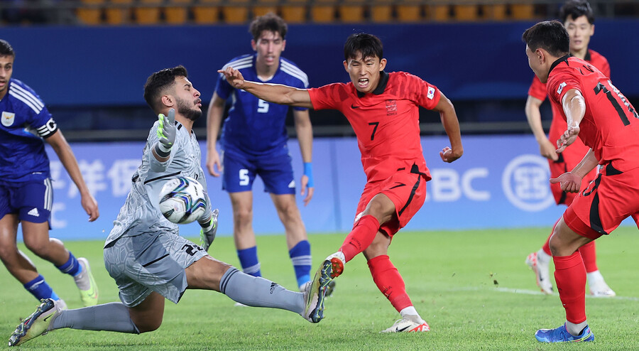 ▲ 조별리그 1차전에서 쿠웨이트를 9-0으로 대파한 한국 남자축구 대표팀. ⓒ연합뉴스