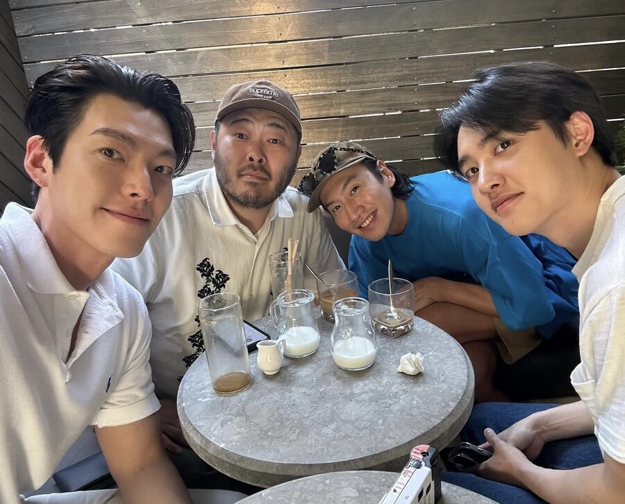 ▲ 김우빈, 김기방, 이광수, 도경수(왼쪽부터). 출처| 김우빈 SNS