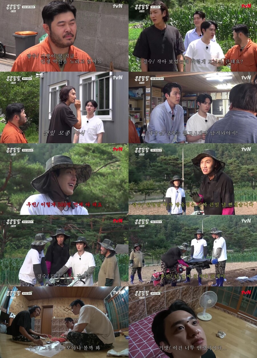 '콩콩팥팥' 이광수‧김우빈‧도경수‧김기방, 대환장 농사 생활 스타트[TV핫샷]
