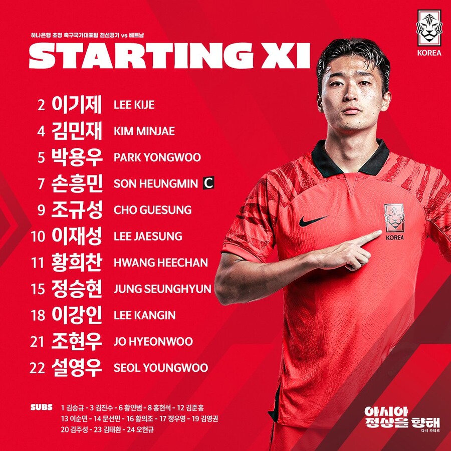 ▲ 베트남전 선발 라인업  ⓒ대한축구협회