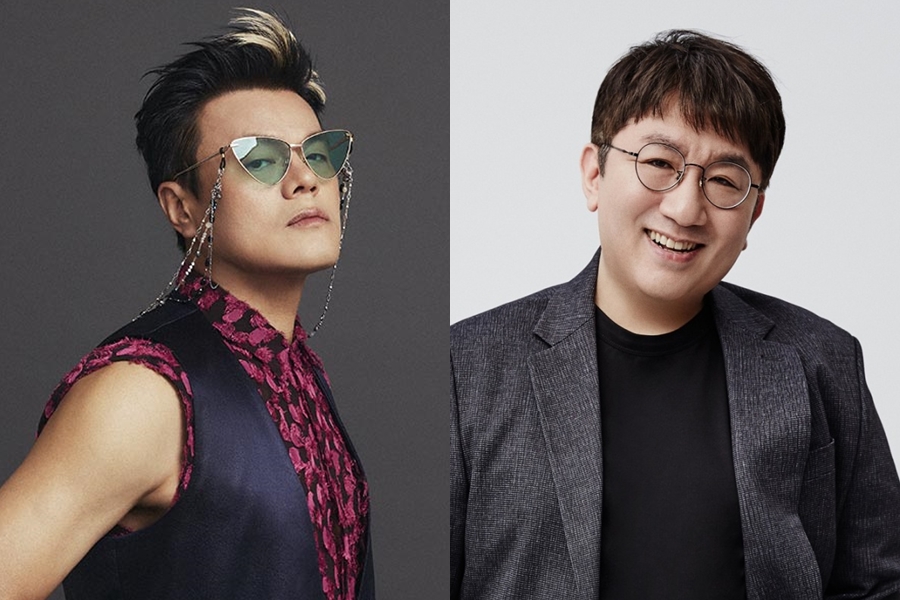 ▲ 박진영(왼쪽) 방시혁. 출처|JYP엔터테인먼트, 하이브