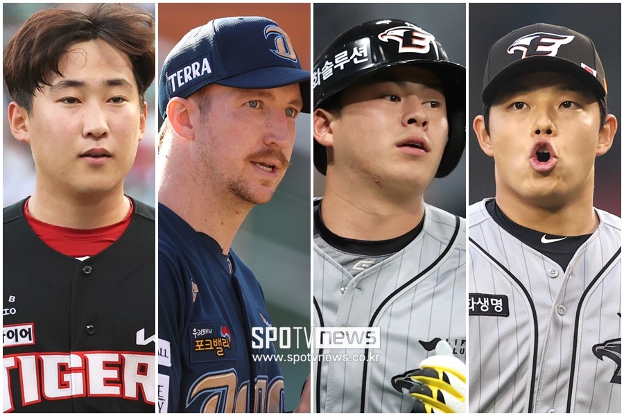 ▲ 왼쪽부터 KIA 타이거즈 윤영철, NC 다이노스 에릭 페디, 한화 이글스 노시환과 문동주 ⓒ 곽혜미 기자