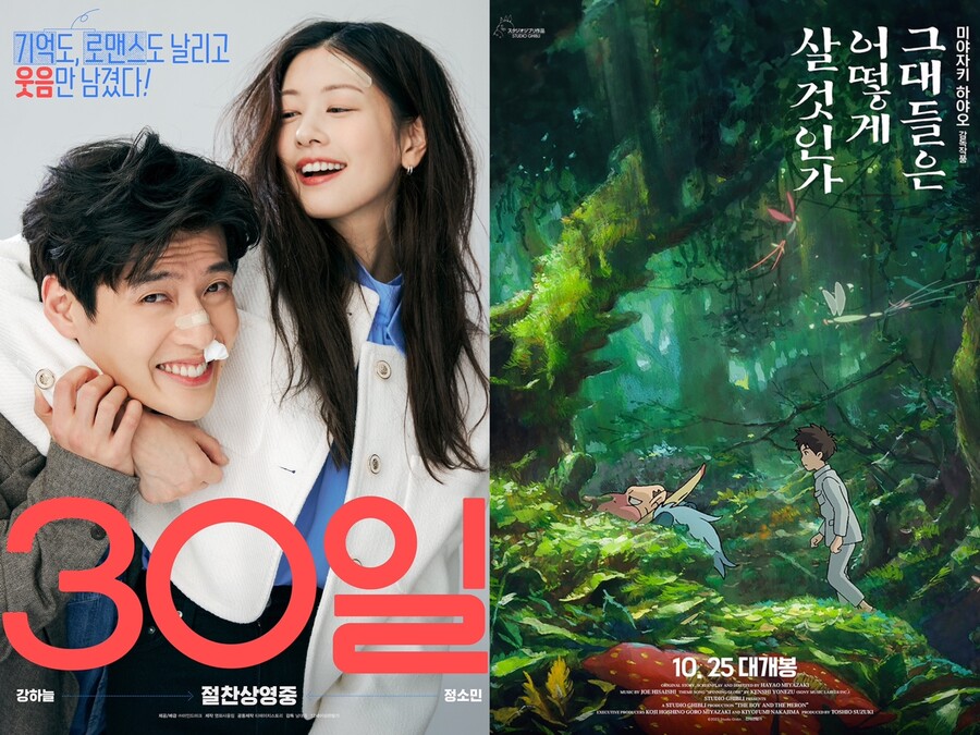 '30일', 22일 연속 1위→올해 韓 영화 최장기 흥행…미야자키 하야오 등판[박스S]