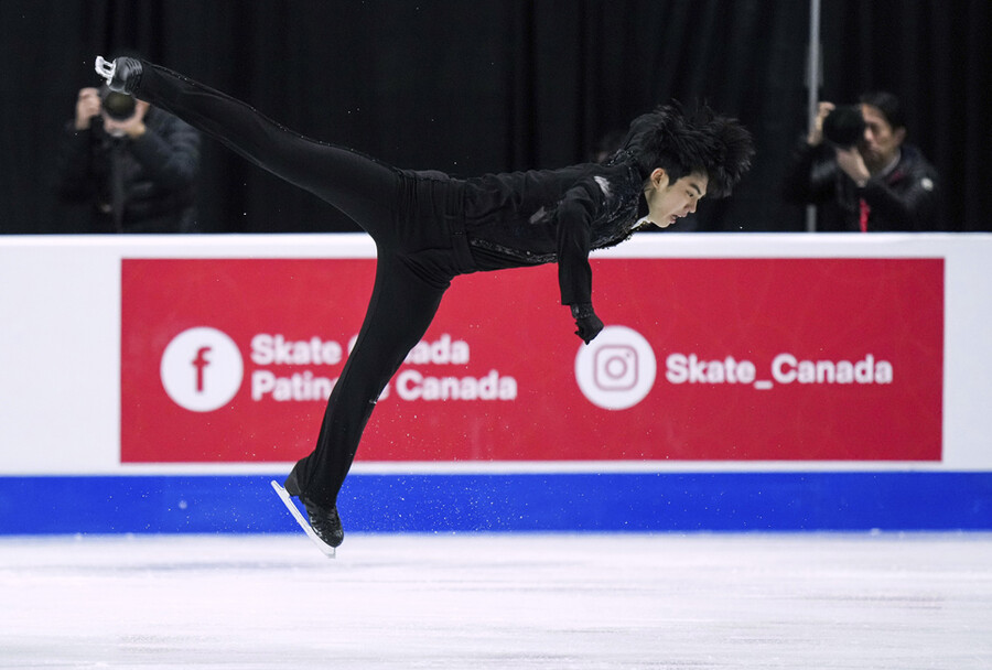▲ 2023~2024 시즌 ISU 피겨 그랑프리 2차 대회 스케이트 캐나다 남자 싱글에서 경기를 펼치는 차준환 ⓒ연합뉴스/AP