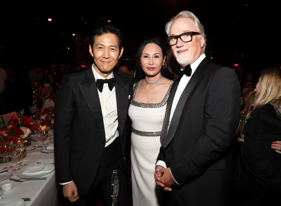 ▲왼쪽부터 이정재, 에바 차우, 데이비드 핀처. 제공|구찌