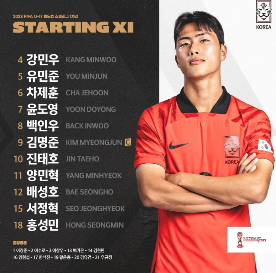 ▲ 한국의 미국전 선발 라인업 ⓒ대한축구협회