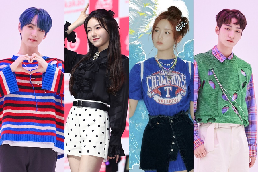 ▲ 2024학년도 수능을 치르는 이펙스 예왕, 로켓펀치 다현, 첫사랑 수아, 이펙스 제프(왼쪽부터). 제공| 각 소속사