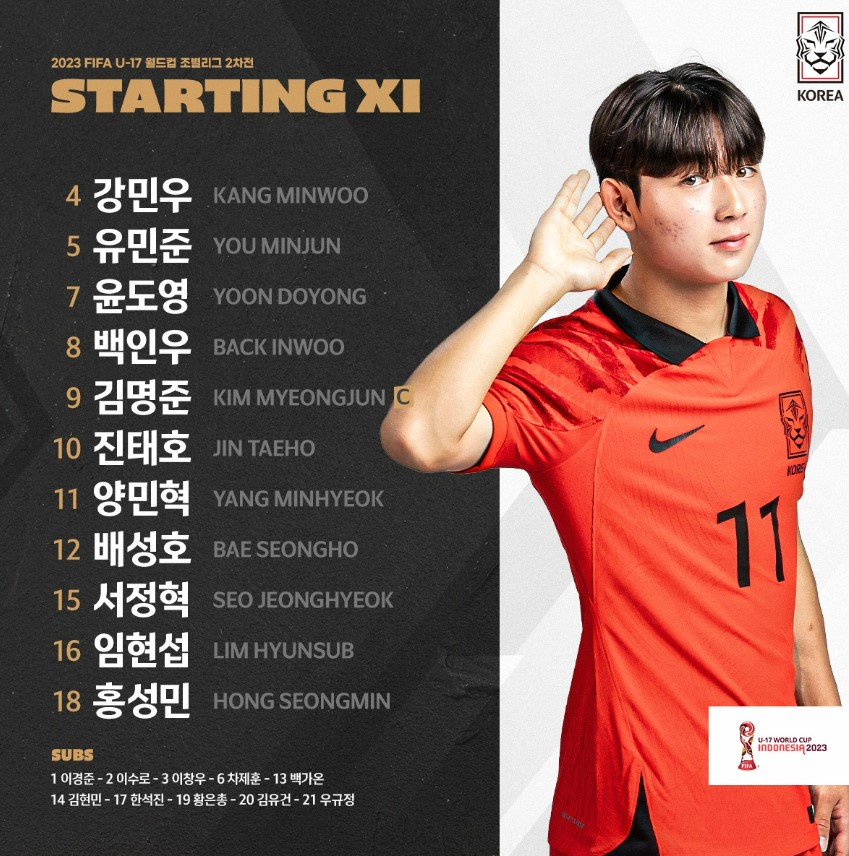 ▲ 대한민국 선발 라인업  ⓒ대한축구협회