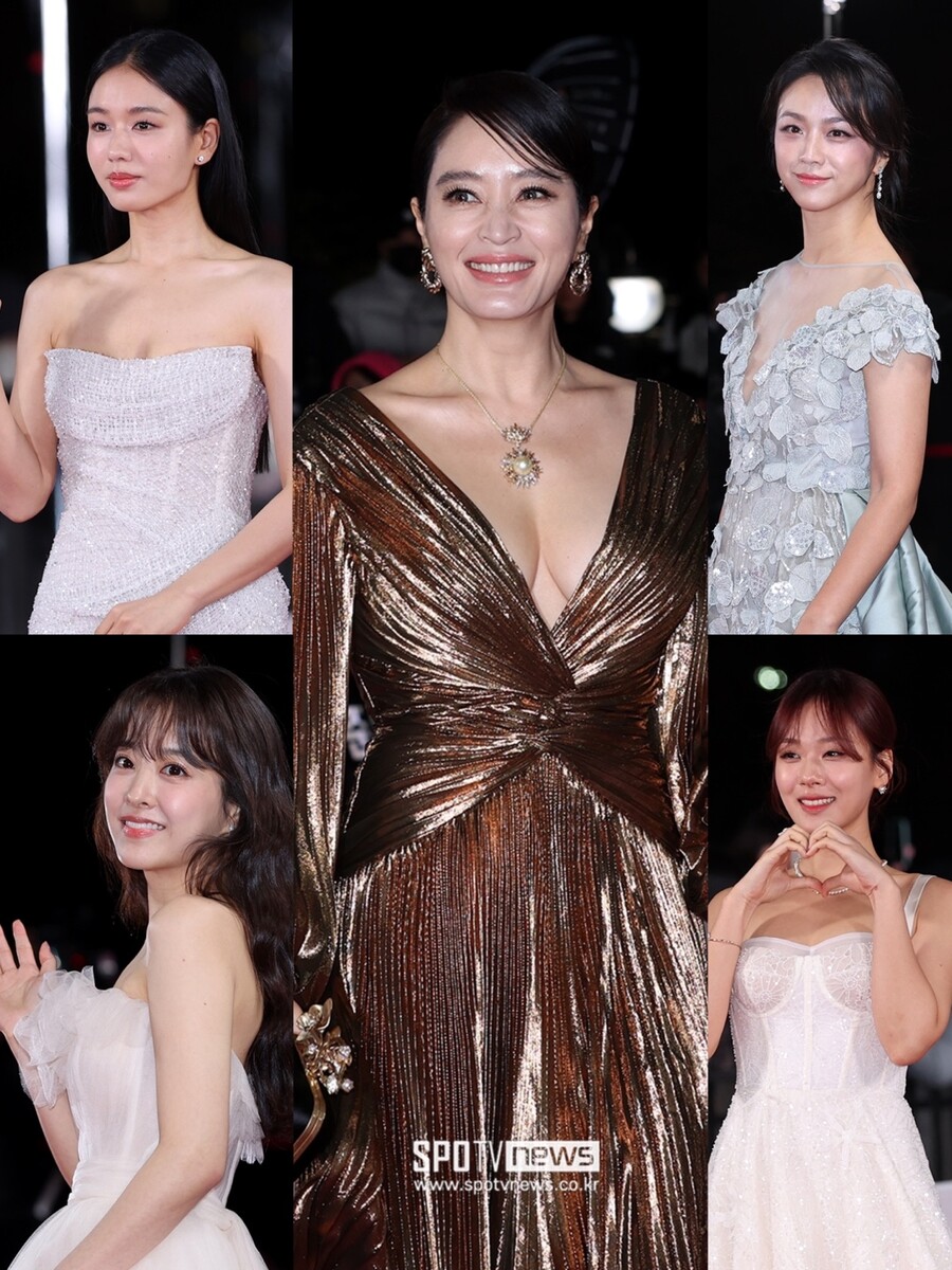 '청룡' 레드카펫, 흰 눈꽃송이 속 빛난 김혜수 황금빛 드레스[종합]