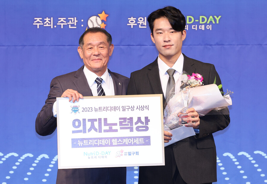 ▲ 의지노력상을 수상한 NC 류진욱(오른쪽) ⓒ연합뉴스