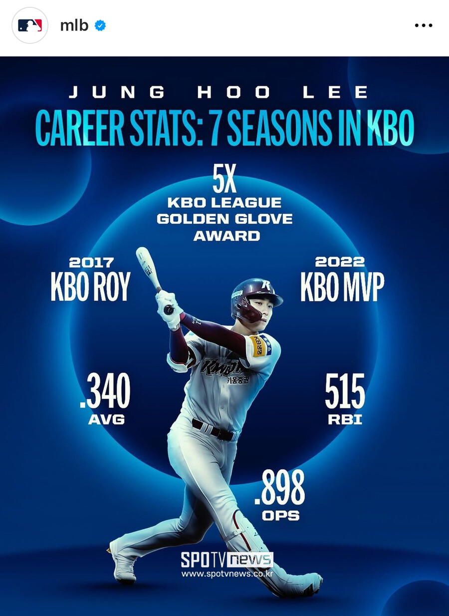 ▲ 이정후의 포스팅 개시를 알린 MLB 인스타그램.