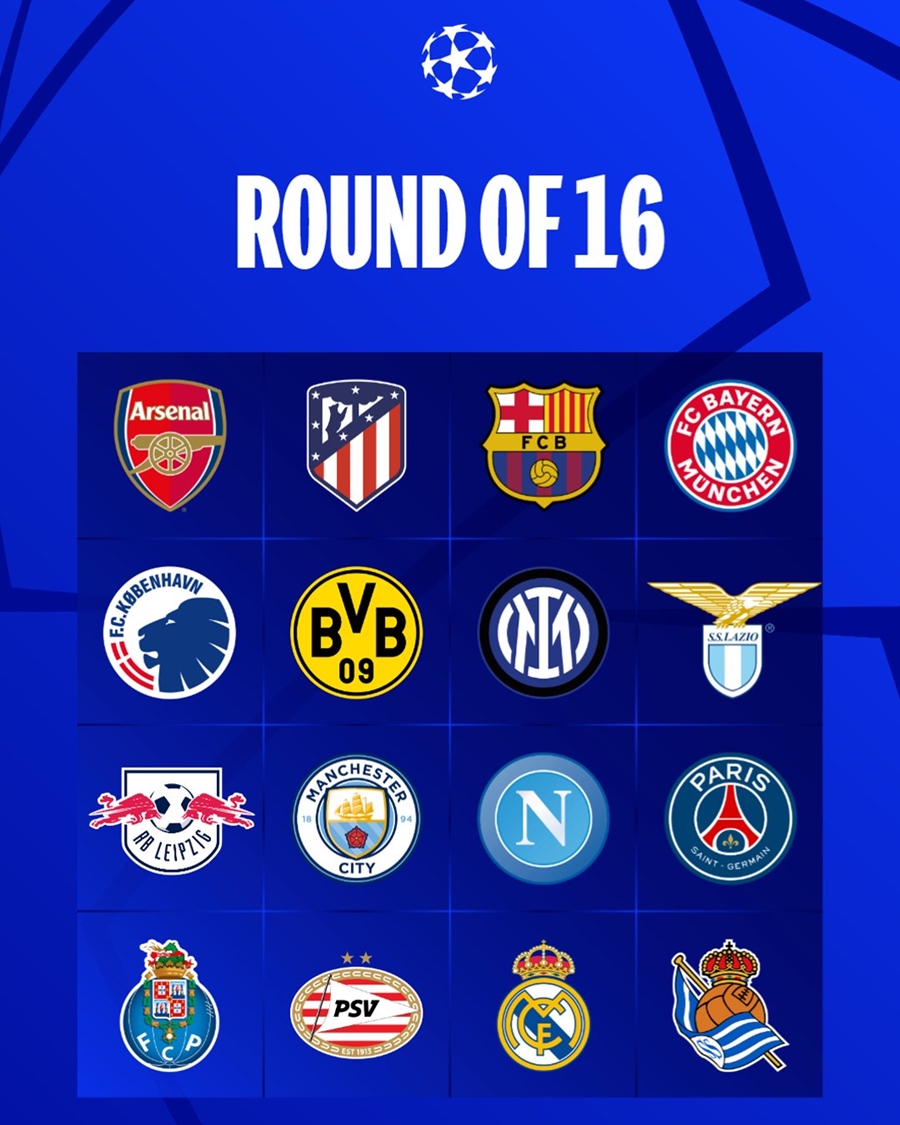 ▲ UEFA 챔피언스리그 16강 진출 팀 ⓒUEFA SNS