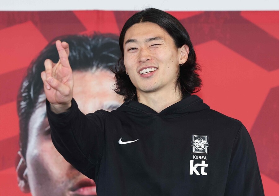 ▲ 축구 국가대표 공격수 조규성이 28일 오전 서울 용산구 CGV 용산아이파크몰점에서 열린 2023 아시아축구연맹(AFC) 카타르 아시안컵 축구국가대표팀 최종명단 발표식에 참석했다 ⓒ 연합뉴스