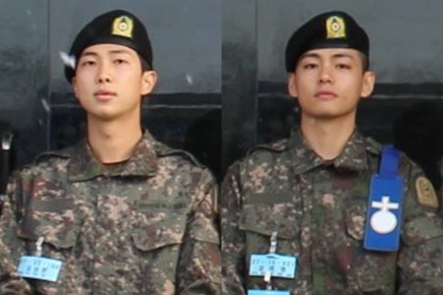 ▲ RM(왼쪽), 뷔. 출처| 육군훈련소 홈페이지 사진