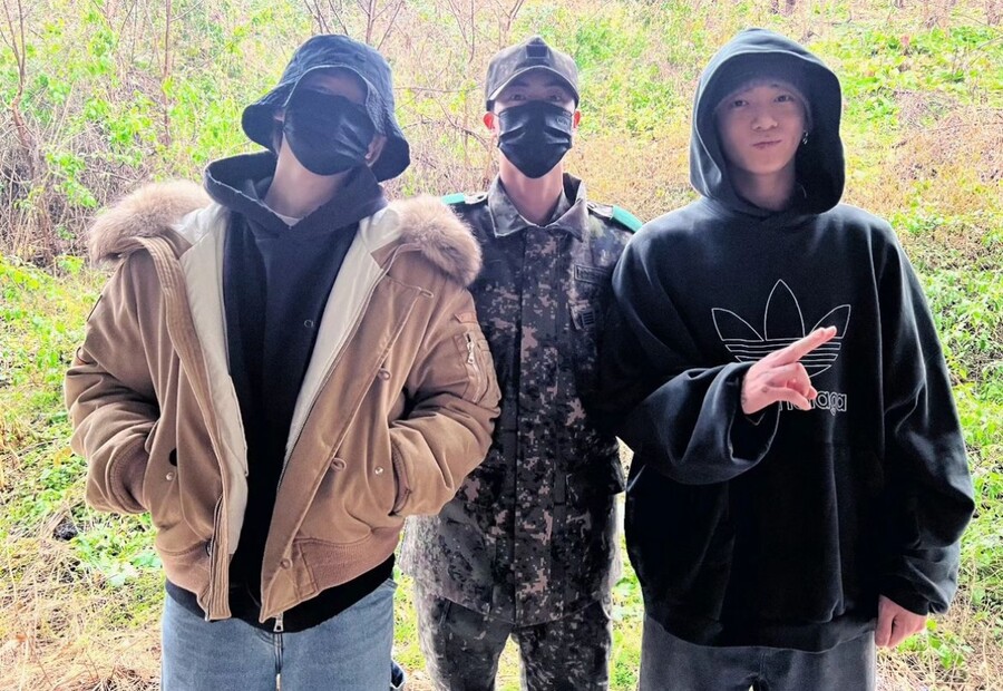 ▲ 지민, 진, 정국(왼쪽부터). 출처| 진 SNS
