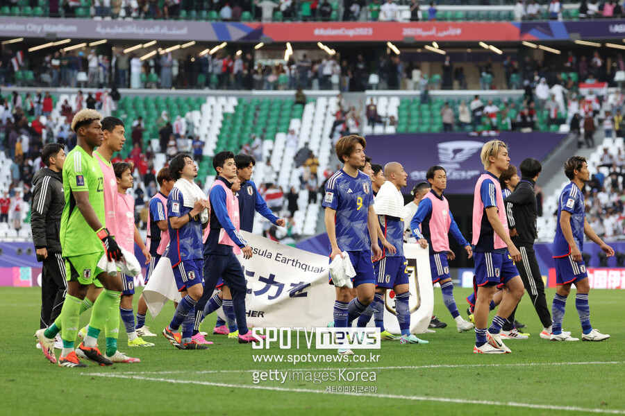 ▲ 19일 카타르 알 라얀에 위치한 에듀케이션 스타디움에서 열린 2023 아시아축구연맹(AFC) 카타르 아시안컵 조별리그 D조 2차전에서 일본이 이라크에 1-2로 졌다.
