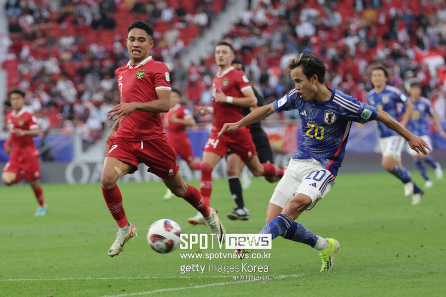 ▲ 일본 축구 에이스 구보 다케후사가 인도네시아전 승리에 힘을 보탰다. 16강에서 조기 한일전이 성사될 가능성에 "이강인이 아무것도 못했으면 좋겠다. 한일전만 빼고 잘 되었으면 한다"라고 선전포고를 했다.