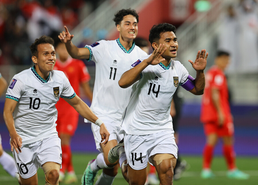 ▲ 인도네시아 축구대표팀은 2023 카타르 아시안컵에서 와일드카드로 16강에 올랐다. ⓒ연합뉴스/REUTERS