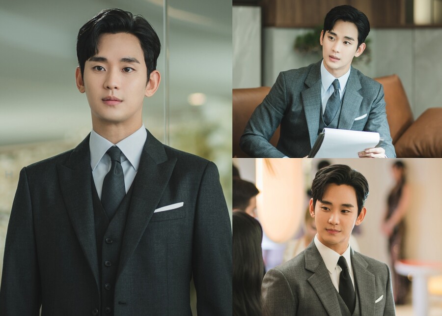 김수현, 김지원 홀린 비주얼…슈퍼마켓 왕자의 명품 슈트핏('눈물의 여왕')