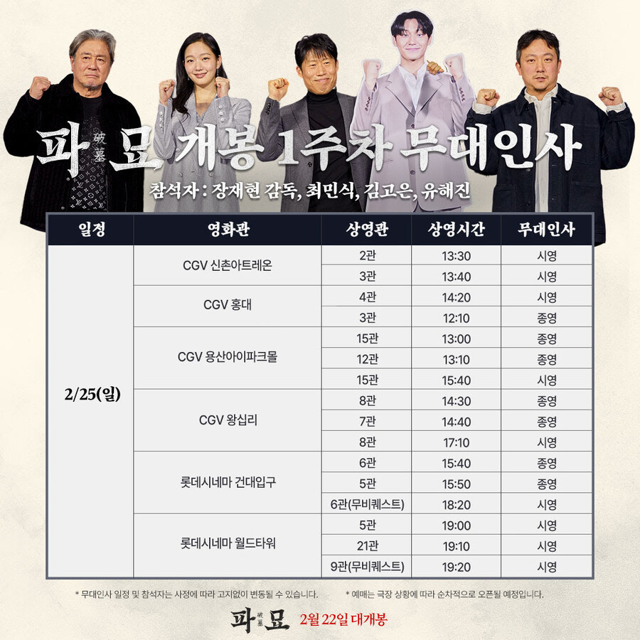 최민식→김고은, '파묘' 개봉주 주말 무대인사 '확정'