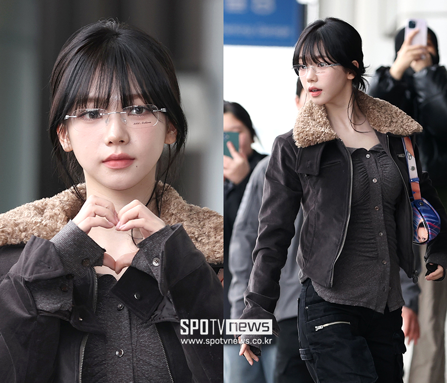 [스토리S] '무테 안경' 쓴 카리나, 반전 매력 보여준 'Geek Chic' 공항 패션