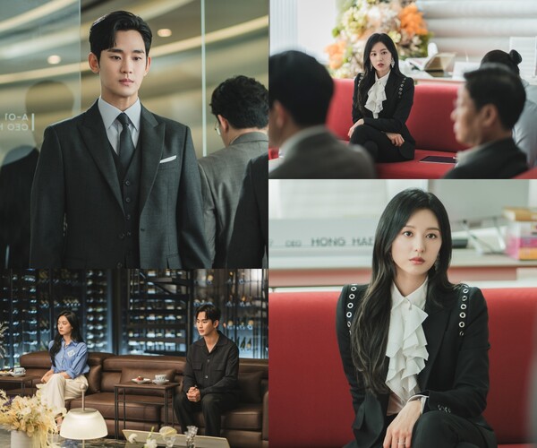 ▲ 9일 첫방송되는 '눈물의 여왕' 장면들. 김수현과 김지원 사이에 냉기가 흐른다. 제공|tvN