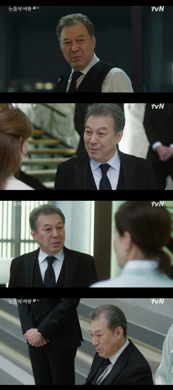 ▲ 9일 첫방송된 '눈물의 여왕'에서 퀸즈그룹 회장 홍만대 역을 맡아 열연한 김갑수. 방송화면 캡처