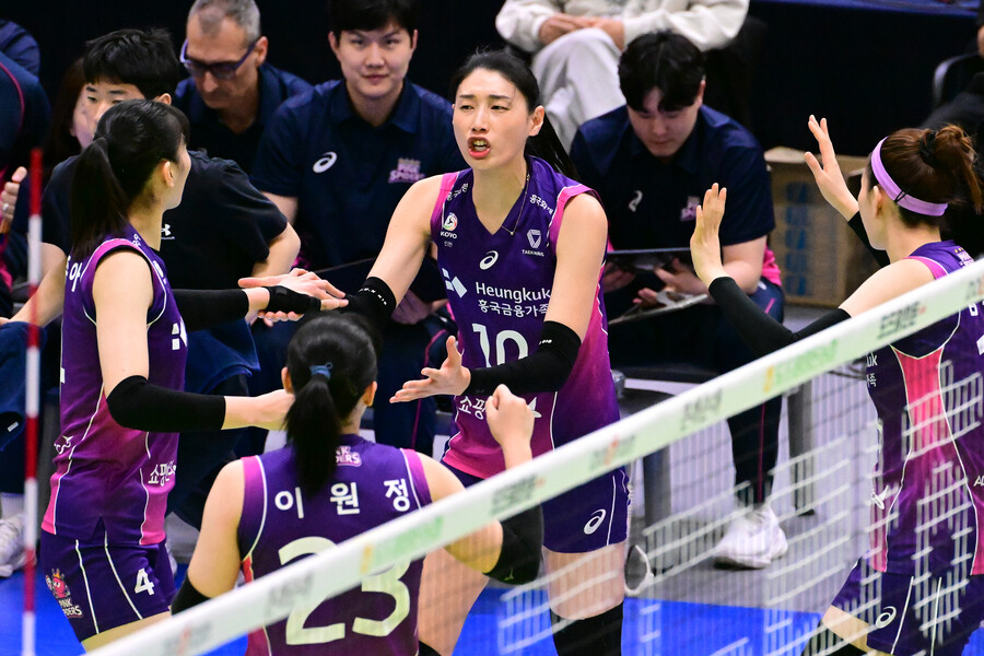 ▲ 김연경과 포효하는 흥국생명 선수들 ⓒKOVO