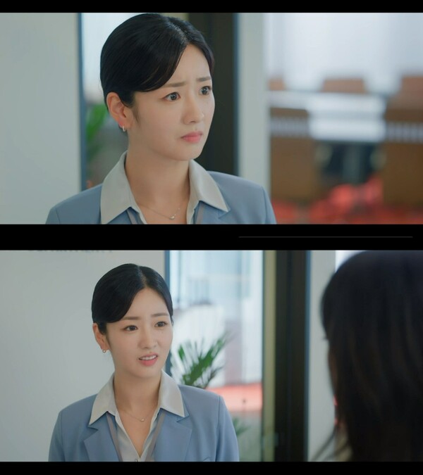 ▲ tvN 토일드라마 '눈물의 여왕'에서 나 비서 역으로 출연중인 윤보미. 다양한 표정 연기와 웃음을 유발하는 대사가 극의 재미를 불어넣고 있다. 방송화면 캡처