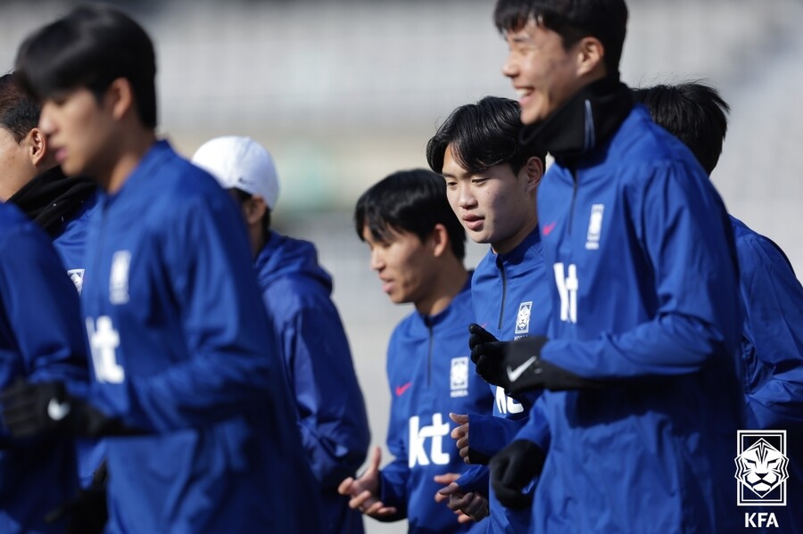▲ 2026 FIFA 북중미 월드컵 아시아 지역 2차 예선 태국과 경기를 앞두고 18일 고양종합운동장에서 훈련하는 축구 대표팀 ⓒ대한축구협회