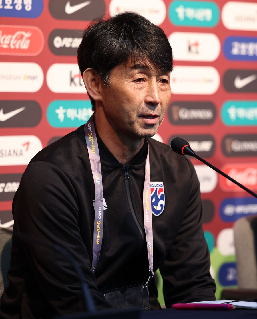 ▲ 마사타다 이쉬이 태국 축구대표팀 감독이 20일 서울 마포구 서울월드컵경기장에서 열린 2026 FIFA 북중미 월드컵 2차 예선 한국-태국전 기자회견에서 취재진 질문에 답하고 있다. ⓒ연합뉴스