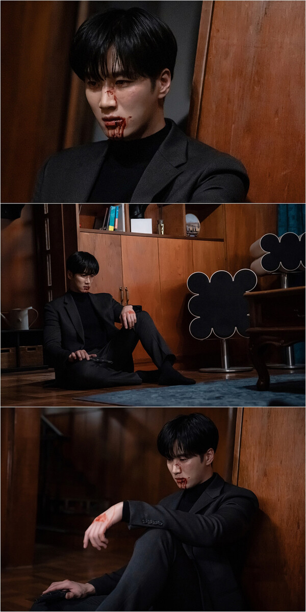 ▲ 23일 방송되는 '재벌X형사' 마지막 회 장면들. 안보현이 피투성이가 된 채 앉아 있다. 제공|SBS