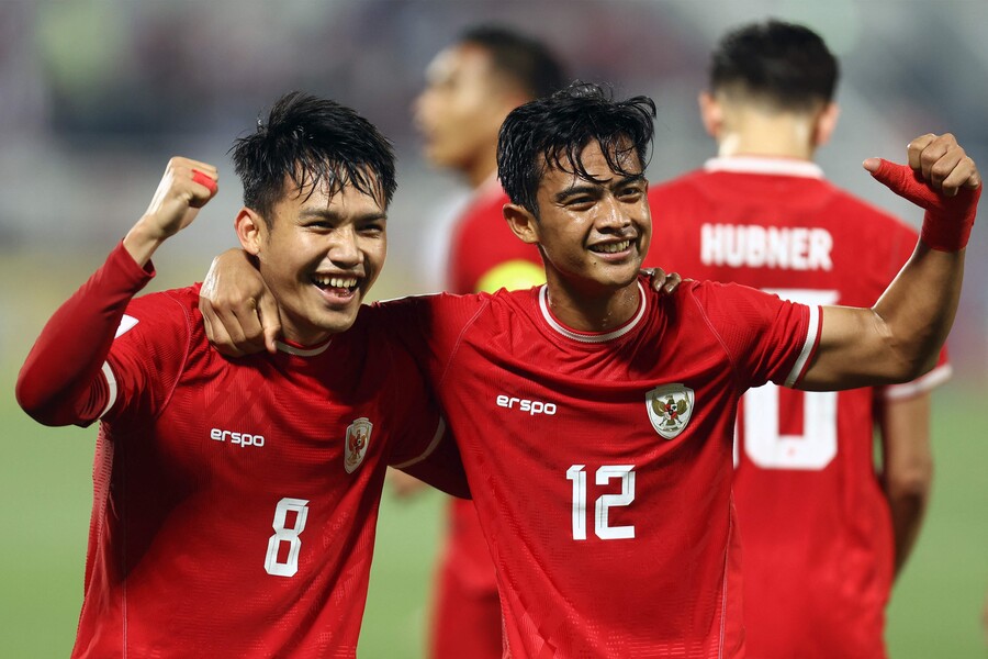 ▲  2024 아시아 축구연맹 23세 이하(U-23) 아시안컵 8강에서 한국과 만나게 된 인도네시아 대표팀. ⓒ연합뉴스/AFP