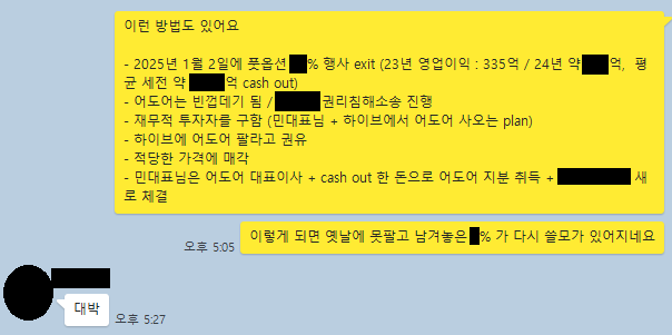 ▲ 하이브가 공개한 어도어 경영진 대화방 내용 자료. 출처| 하이브