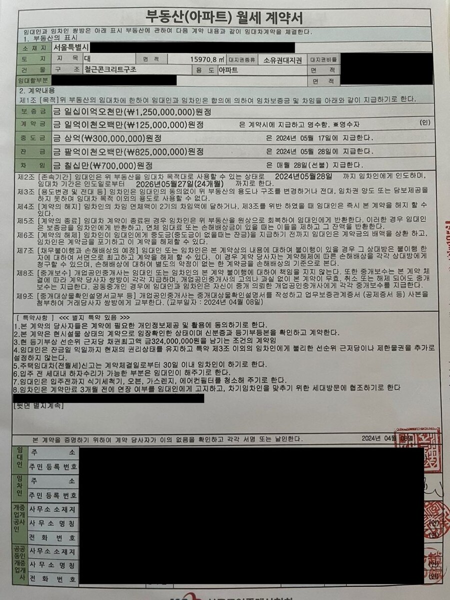 ▲ 어도어 S부대표 부동산 월세 계약서. 제공| 어도어