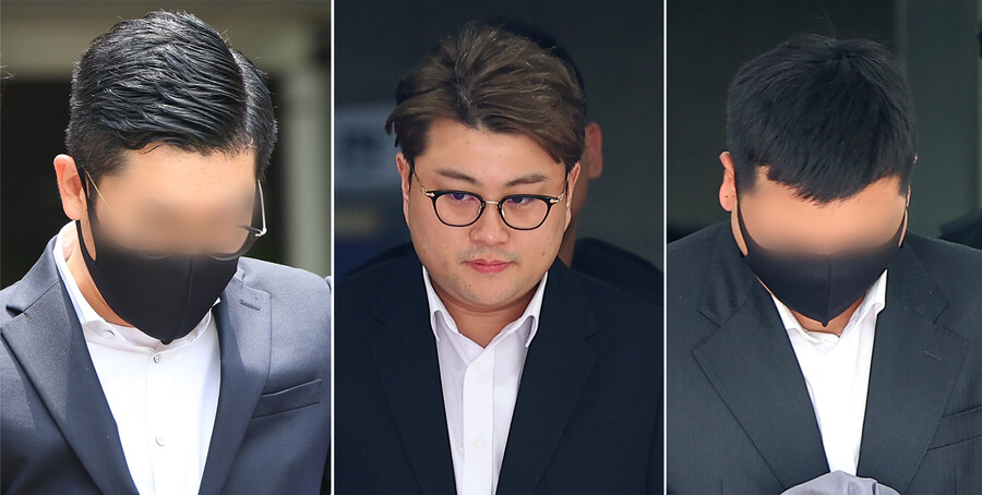 ▲ 구속실질심사를 받은 김호중(가운데)과 소속사 관계자들.  ⓒ연합뉴스