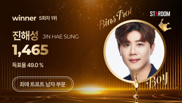 ▲ 진해성이 1위에 오른 스타덤 6월 셋째주 '최애 트롯스타' 남자부문 투표 결과 이미지.