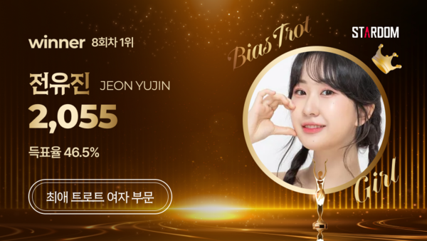 ▲ 전유진이 1위에 오른 스타덤 7월 둘째주 '최애 트롯스타' 여자부문 투표 결과 이미지.