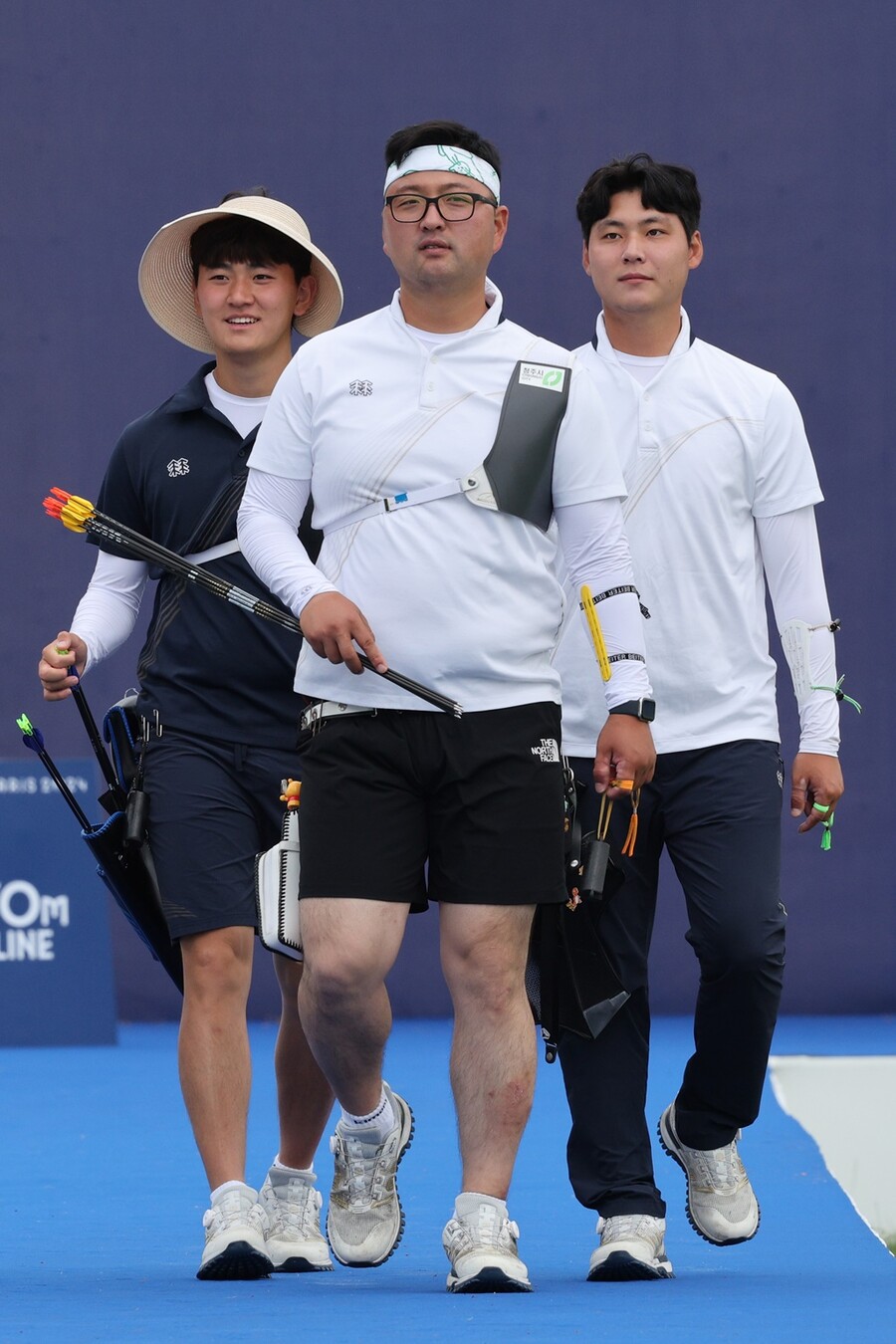 ▲ 22일(현지시간) 프랑스 파리 레쟁발리드에 마련된 양궁 경기장에서 한국 남자 대표팀 훈련하고 있다.  ⓒ연합뉴스