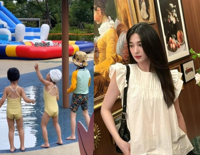 '최민환과 이혼→양육권 포기' 율희, 세 자녀 만나 수영장 데이트 근황