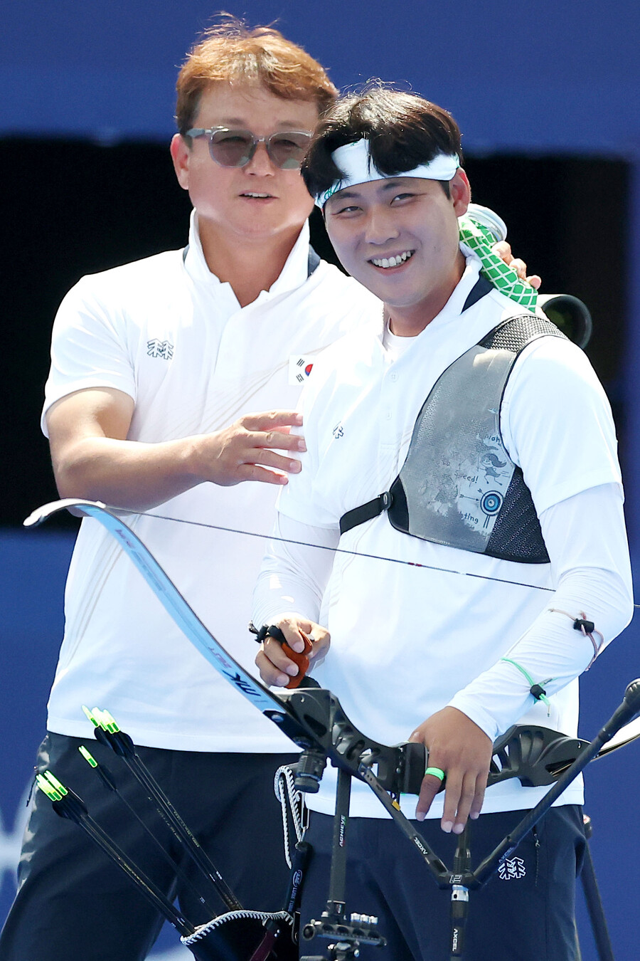 ▲ 31일(현지시간) 프랑스 파리 레쟁발리드 양궁 경기장에서 열린 2024 파리올림픽 양궁 남자 개인전 64강전에서 이우석이 미소를 짓고 있다.  ⓒ연합뉴스