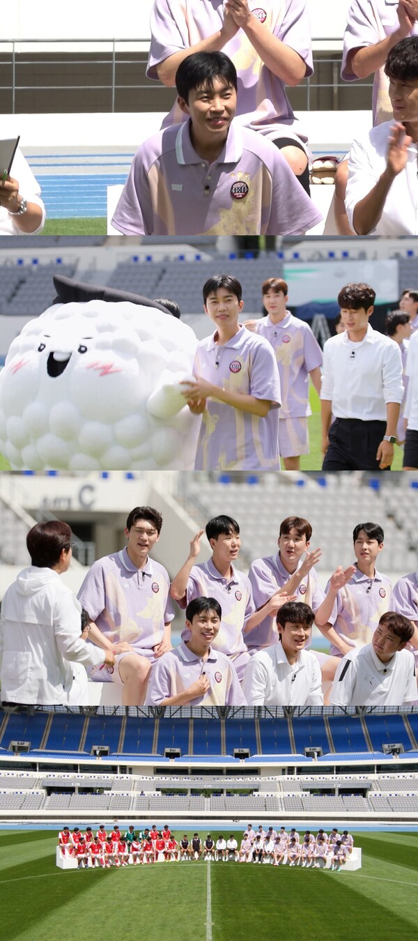 임영웅, 축구 하프타임 행사 비하인드 공개 "모두 축구화 신고 행사"(뭉찬3)