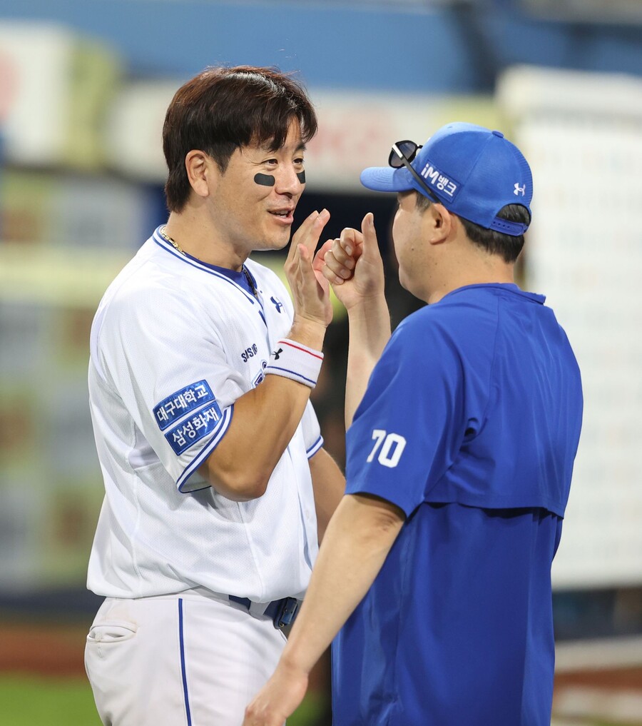 ▲ 강민호 박진만 감독 ⓒ삼성 라이온즈