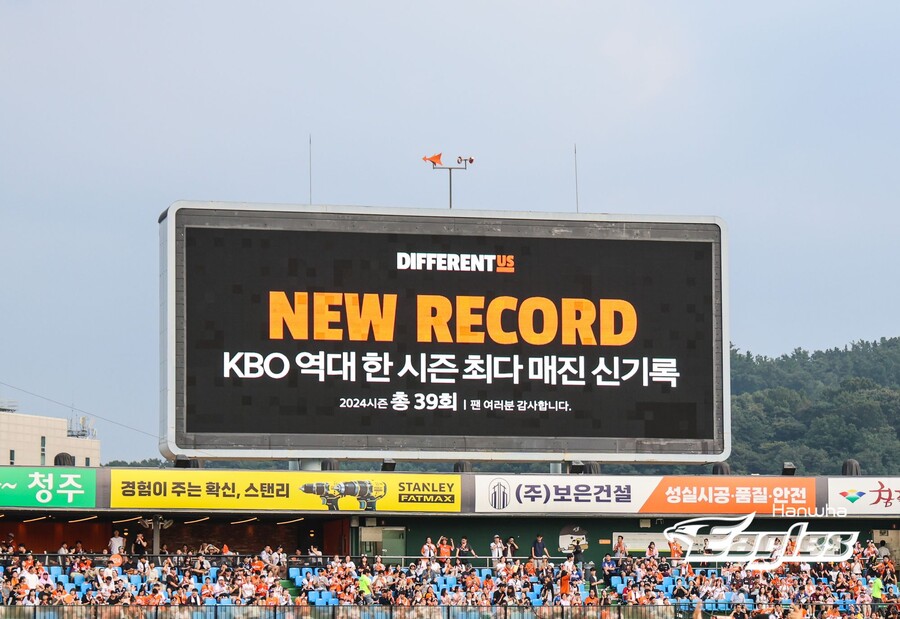 ▲ 한화 이글스는 올 시즌에만 홈 경기 매진 41회를 기록하면서 역대 이 부문 최다 신기록의 주인공이 됐다. 1995년 삼성 라이온즈의 36회를 훌쩍 뛰어 넘은 기록이다. ⓒ한화 이글스